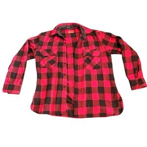 Vintage 1970s Wool Kings Road Shop Sears “F-C” Full Cut Red Black Plaid Shirt